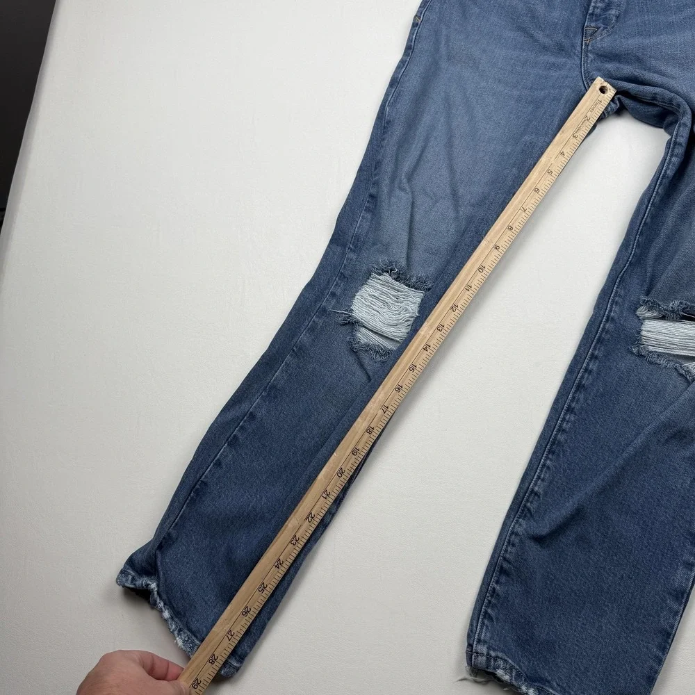 Good American Jeans Womens 4 27 Distressed High Rise Straight Leg Denim Classic‎